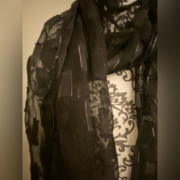 Black Sheer Scarf with Silver Thread pattern - Picture 3 of 3